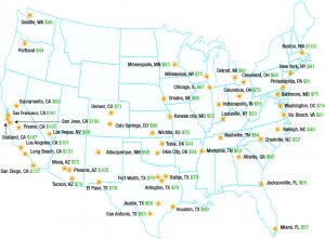 50 biggest United States towns map: observe how much you can save with solar every month